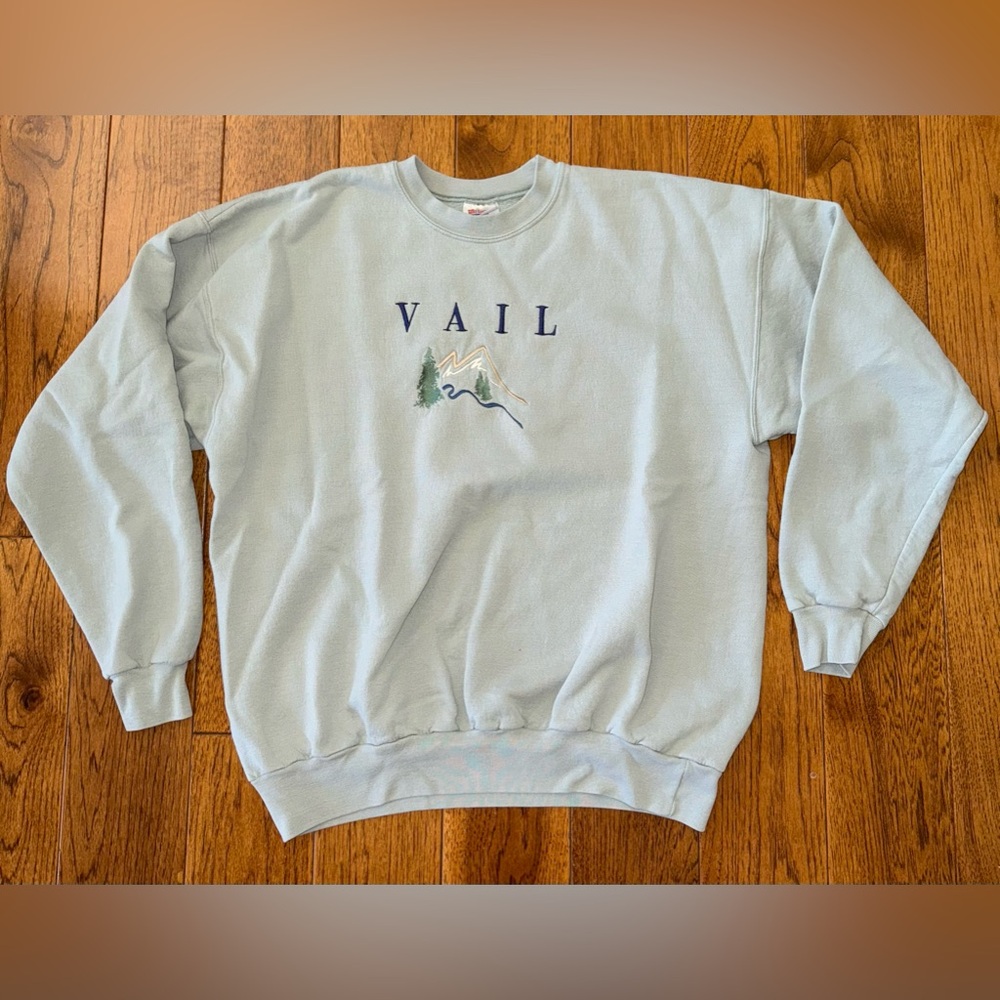 Vail Crewneck Sweatshirt Light Blue Hanes Size XL